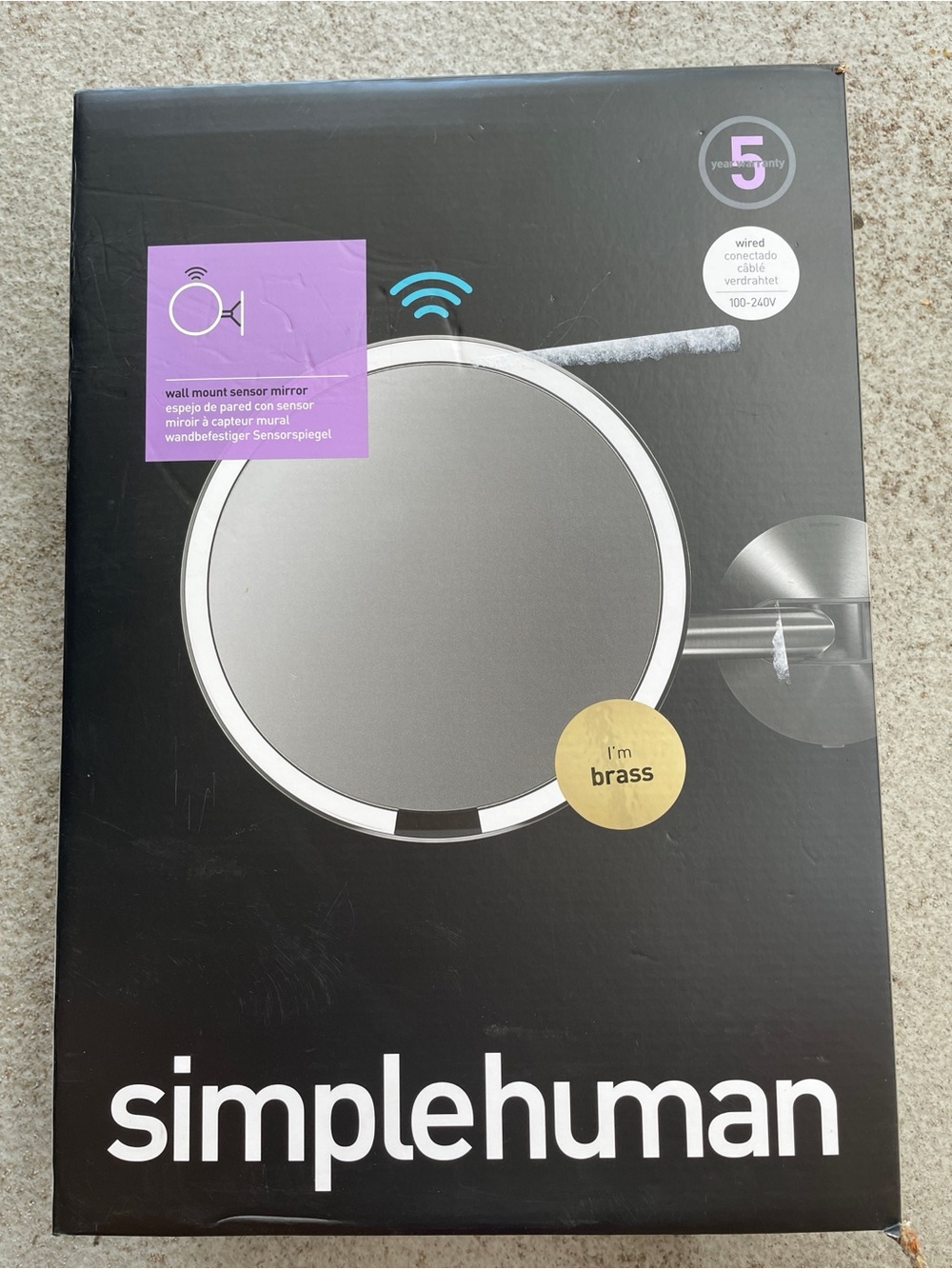 simplehuman Brass Wall-Mount Sensor Mirror